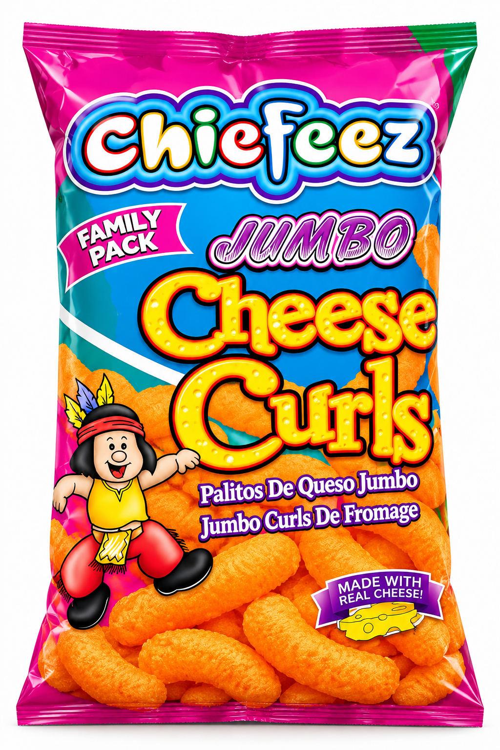 Chiefeez Jumbo Cheese Curls Family Pack snack bag