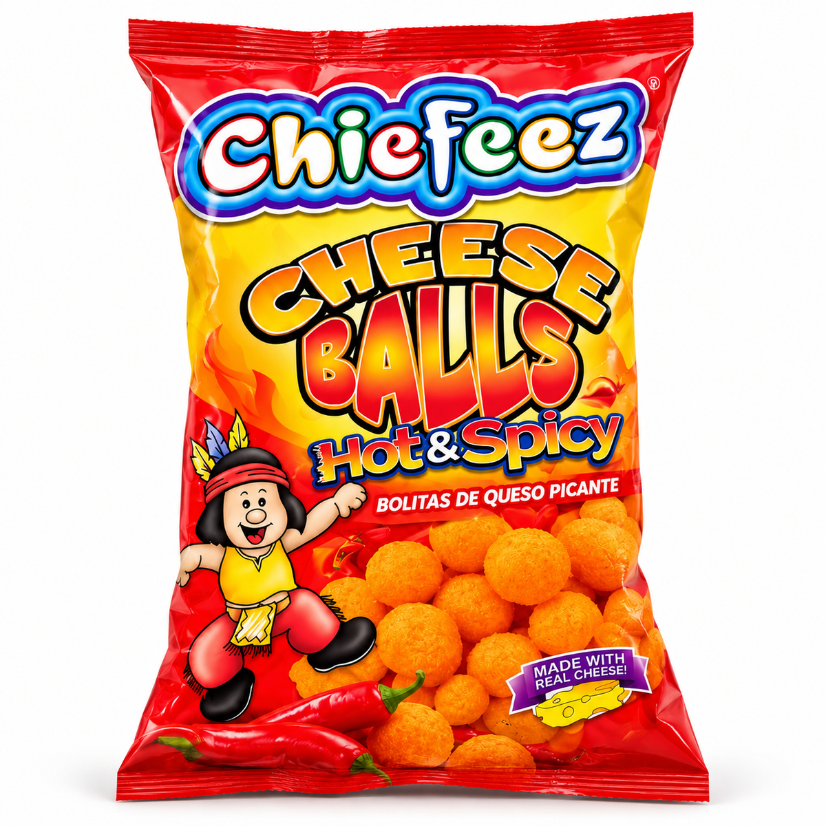 Chiefeez Cheese Balls Hot & Spicy snack bag