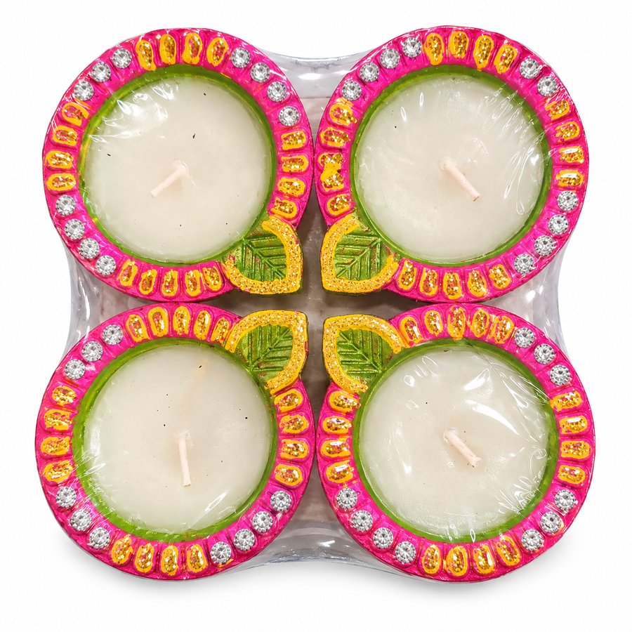 Jai Hanuman Decorative Clay Wax Diyas, 4-Pack