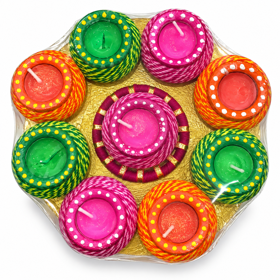 Jai Hanuman Decorative Clay Deepaks, 9-Piece Assortment